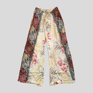 Billabong Ivory Pink Floral Flowy Casual Beach Cover Up Pull On Pants Women's S